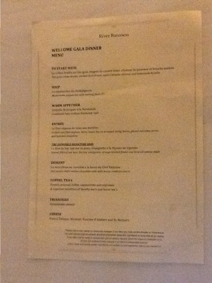 Gala welcome dinner menu